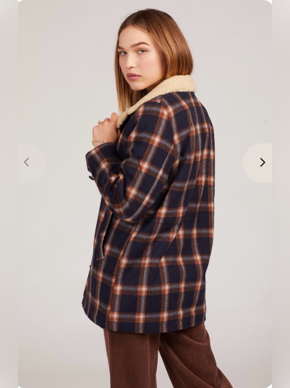 Free People × ROLLAS Check Sherpa Coat Chore Barn Jacket Wool Cozy - Picture 3 of 11